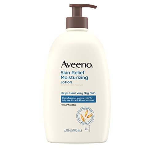 Aveeno Skin Relief 24-Hour Moisturizing Lotion for Sensitive Skin with Natural Shea Butter & Triple Oat Complex, Unscented Therapeutic Lotion for Extra Dry, Itchy Skin, 33 fl. oz(Pack of 1)