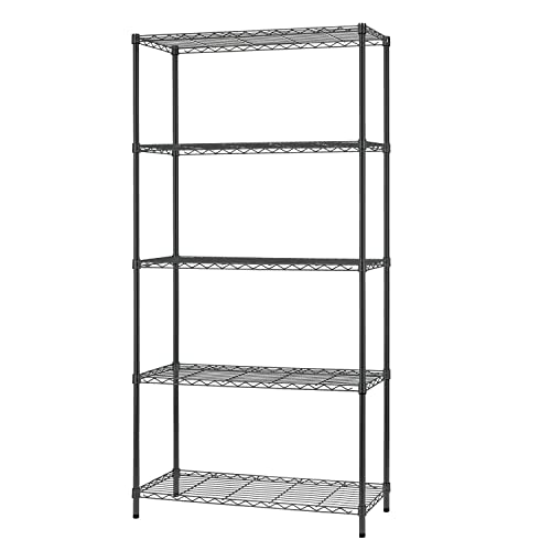 14 D×36 W×72 H Wire Shelving Unit Commercial Metal Shelf with 5 Tier Adjustable Layer Rack Strong Steel for Restaurant Garage Pantry Kitchen Garage，Black