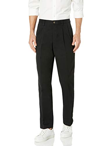 Amazon Essentials Men's Classic-Fit Wrinkle-Resistant Pleated Chino Pant (Available in Big & Tall), Black, 36W x 32L