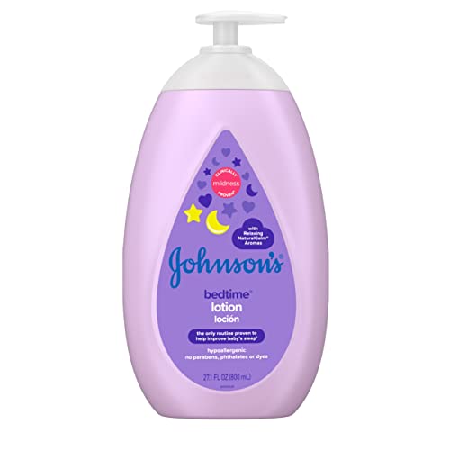 Johnsons Moisturizing Bedtime Baby Body Lotion with Coconut Oil & Relaxing NaturalCalm Aromas to Help Relax Baby, Hypoallergenic, Paraben- & Phthalate-Free Baby Skin Care, 27.1 fl. Oz