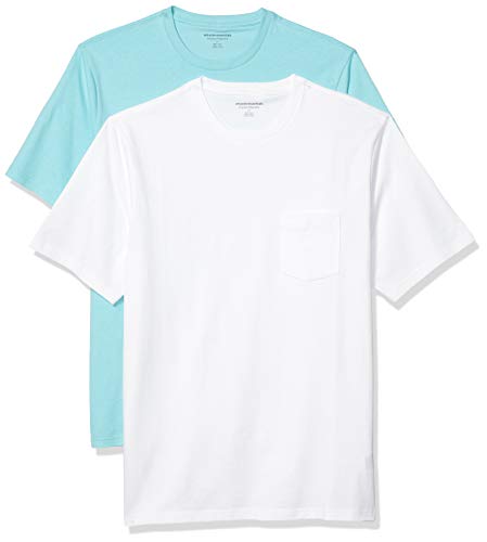 Amazon Essentials Men's Regular-Fit Short-Sleeve Crewneck Pocket T-Shirt, Pack of 2, Bright Green/Light Grey Heather, X-Large