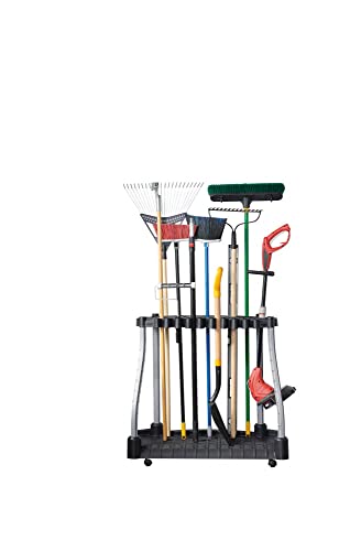 Rubbermaid Garage Tool Tower Rack, Easy to Assemble, Wheeled, Organizes up to 40 Long-Handled Tools/Rakes/ Brooms/Shovles in Home/House/Outdoor/Shed, Black