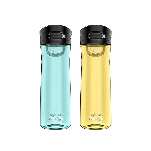 Contigo Jackson 2.0 BPA-Free Plastic Water Bottle with Leak-Proof Lid, Chug Mouth Design with Interchangeable Lid and Handle, Dishwasher Safe, 24oz 2-Pack, Jade Vine & Pineapple