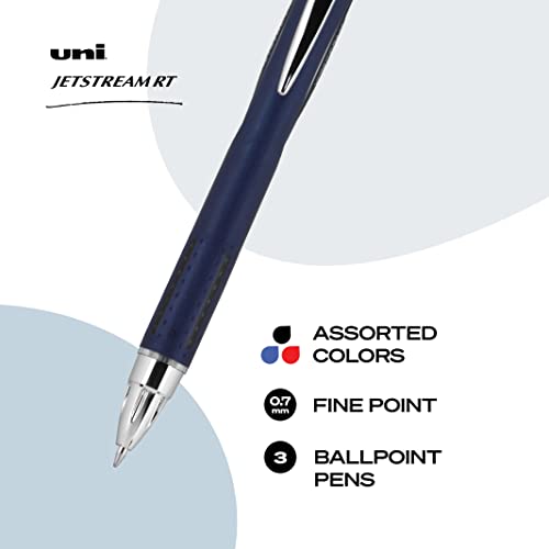 Uniball Jetstream RT 3 Pack, 0.7mm Fine Black, Wirecutter Best Pen, Ballpoint Pens, Ballpoint Ink Pens | Office Supplies, Pens, Ballpoint Pen, Colored Pens, Fine Point, Smooth Writing Pens