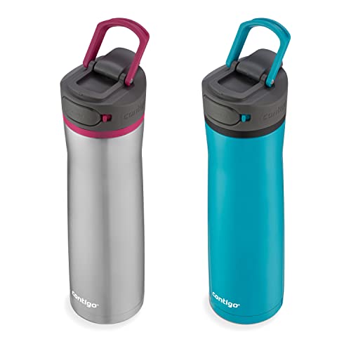 Contigo Cortland Chill 2.0 Stainless Steel Vacuum-Insulated Water Bottle with Spill-Proof Lid, Keeps Drinks Hot or Cold for Hours with Interchangeable Lid, 24oz 2-Pack, Juniper & Dragonfruit