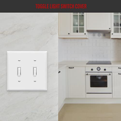 ENERLITES Toggle Light Switch Wall Plate, Gloss Finish, Size 2-Gang 4.50 x 4.57, Double Switch Cover, Unbreakable Polycarbonate Thermoplastic, 8812-W, White