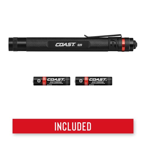 Coast G20 Inspection Beam LED Penlight with Adjustable Pocket Clip and Consistent Edge-To-Edge Brightness, Black, 54 lumens,1 Pack