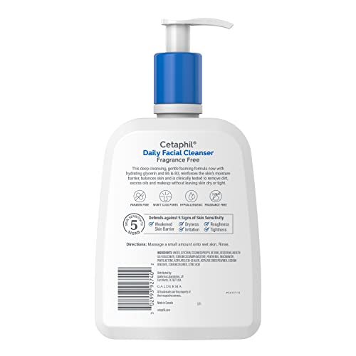 Cetaphil Face Wash, Daily Facial Cleanser for Sensitive, Combination to Oily Skin, NEW 16 oz, Fragrance Free,Gentle Foaming, Soap Free, Hypoallergenic