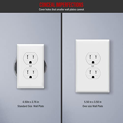 ENERLITES Jumbo Duplex Receptacle Outlet Wall Plate, Electrical Outlet Covers, Gloss Finish, Over-Size 1-Gang 5.5 x 3.5, Polycarbonate Thermoplastic, 8821O-W-10PCS, White (10 Pack)