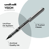 Uniball Vision Rollerball Pens, Black Pens Pack of 4, Fine Point Pens with 0.7mm Medium Black Ink, Ink Black Pen, Pens Fine Point Smooth Writing Pens, Bulk Pens, and Office Supplies