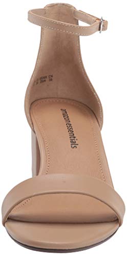 Amazon Essentials Women's Two Strap Heeled Sandal, Beige Faux Leather, 8.5