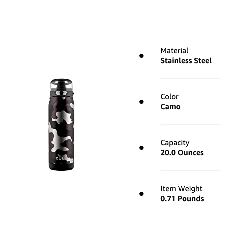 ZULU Swift Stainless Steel Vacuum Insulated Water Bottle with Silicone Straw, 20oz (Camo)