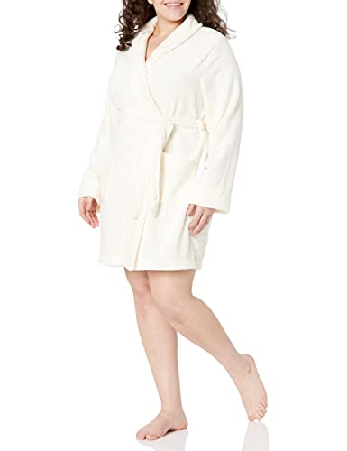 Amazon Essentials Women's Mid-Length Plush Robe (Available in Plus Size), Cream, Large