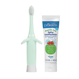 Dr. Brown’s Infant-to-Toddler Training Toothbrush Set, Blue Elephant with Fluoride-Free Apple Pear Baby Toothpaste, 0-3 years