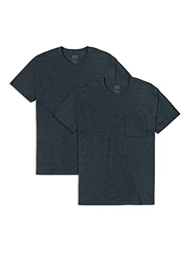 Fruit of the Loom Men's Eversoft Cotton T-Shirts (S-4XL), Pocket-2 Pack-Black Heather, Small