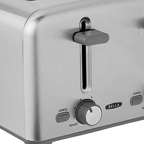 BELLA Stainless Steel 2 Slice Toaster with Extra Wide Slots & Removable Crumb Tray - 6 Browning Options, Auto Shut Off & Reheat Function - Toast Bread, Bagel & Waffle
