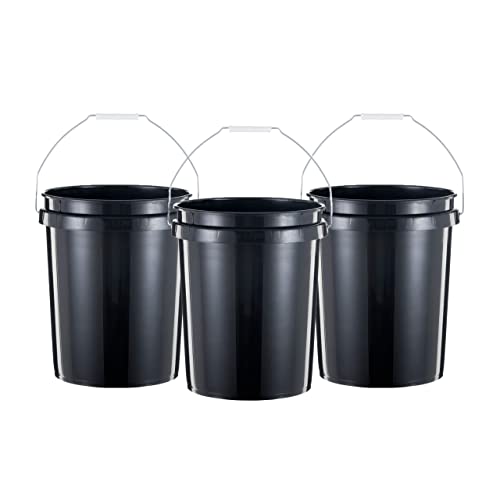 United Solutions 5 Gallon Bucket Heavy Duty Plastic Bucket Comfortable Handle Easy to Clean Perfect for on The Job Home Improvement or Household Cleaning Black 3 Pack