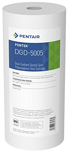Pentair Pentek DGD-5005 Big Blue Water Filter, 10-Inch Whole House Sediment Filter Cartridge Replacement, Dual-Gradient Density Spun Polypropylene, 10 x 4.5, 5 Micron, Pack of 1