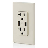 Leviton T5832-T Type-A USB In-Wall Charger with 20A Tamper-Resistant Outlet, USB Charger for Smartphones, Light Almond