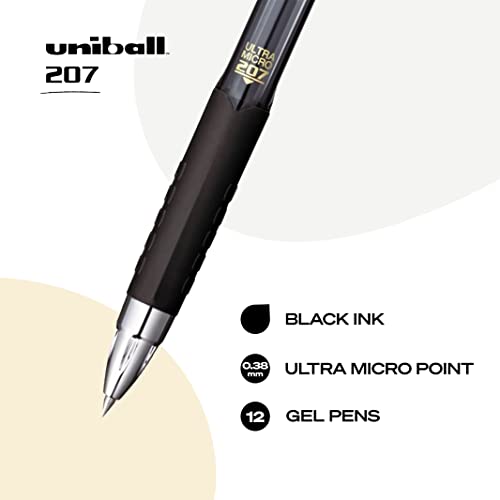 Uniball Signo 207 Gel Pen 12 Pack, 0.38mm Ultra Micro Black Pens, Gel Ink Pens | Office Supplies Sold by Uniball are Pens, Ballpoint Pen, Colored Pens, Gel Pens, Fine Point, Smooth Writing Pens