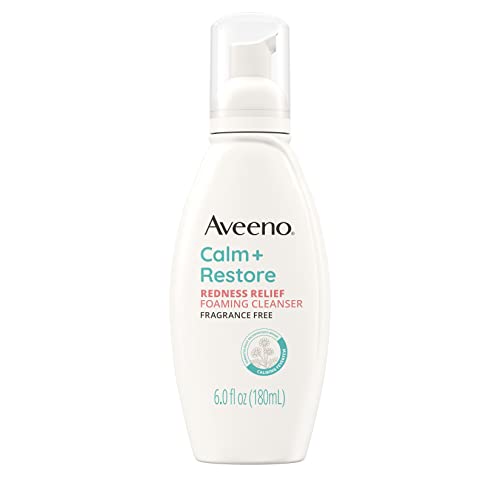 Aveeno Calm + Restore Redness Relief Foaming Cleanser, Daily Facial Cleanser With Calming Feverfew to Help Reduce the Appearance of Redness, Hypoallergenic & Fragrance-Free, 6 fl. oz