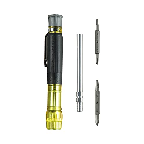 Klein Tools 32614 Multi-bit Precision Screwdriver Set, 4-in-1 Electronics Pocket Screwdriver, Professional Phillips and Slotted Bits