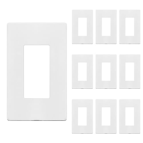 ENERLITES Screwless Decorator Wall Plates Child Safe Outlet Covers, Size 1-Gang 4.68 H x 2.93 L, Unbreakable Polycarbonate Thermoplastic, SI8831-W-10PCS, Glossy, White, 10 Count