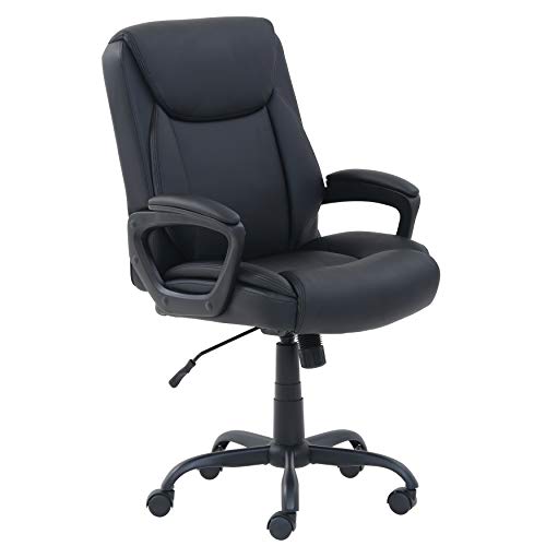 Amazon Basics Classic Puresoft PU Padded Mid-Back Office Computer Desk Chair with Armrest, 26"D x 23.75"W x 42"H, Black