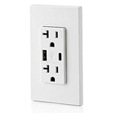 Leviton T5633-I Type A & Type-C USB In-Wall Charger with 15A Tamper-Resistant Outlet, USB Charger for Smartphones and Tablets. Not for Laptops, Ivory