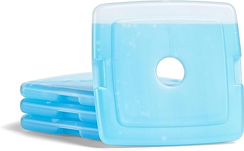 Cool Coolers by Fit & Fresh 4 Pack Slim Ice Packs, Quick Freeze Space Saving Reusable Ice Packs for Lunch Boxes or Coolers, Green