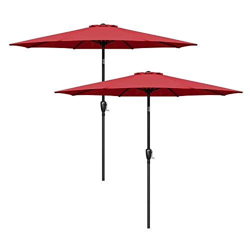 Simple Deluxe 9' Patio Umbrella Outdoor Table Market Yard Umbrella with Push Button Tilt/Crank, 8 Sturdy Ribs for Garden, Deck, Backyard, Pool, Red