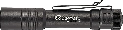 Streamlight 66320 MacroStream USB 500-Lumen Rechargeable Compact Flashlight with Wrist Lanyard, Hat Clip and USB Cord, Black