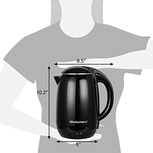 Elite Gourmet EKT1821 1.8L Double Wall Insulated, Cool-Touch Electric Kettle w/Stainless Steel Interior & Lid, 360° Swivel Base for Cord Free Serving, Power On Lever, Auto Shut-Off, Boil Dry, Black