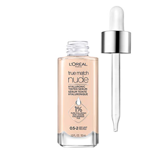 L’Oréal Paris True Match Nude Hyaluronic Tinted Serum Foundation with 1% Hyaluronic acid, Very Light 0.5-2, 1 fl. oz.