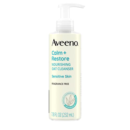 Aveeno Calm + Restore Nourishing Oat Face Cleanser for Sensitive Skin, Gentle Milky Cleanser with Nourishing Oat & Feverfew, to Preserve Skins Moisture Barrier, Fragrance-Free, 7.8 fl. oz