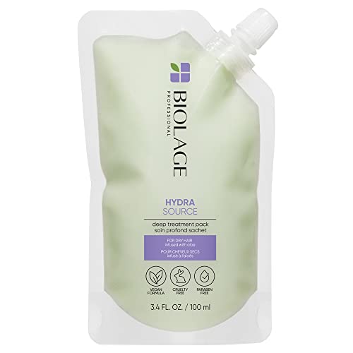 Biolage Hydra Source Deep Treatment Pack | Leave-In Hair Mask | Nourishes Dry Hair | With Aloe | Vegan & Paraben-Free | For Dry Hair | Vegan | Cruelty Free | Hair Treatment | 3.4 Fl. Oz