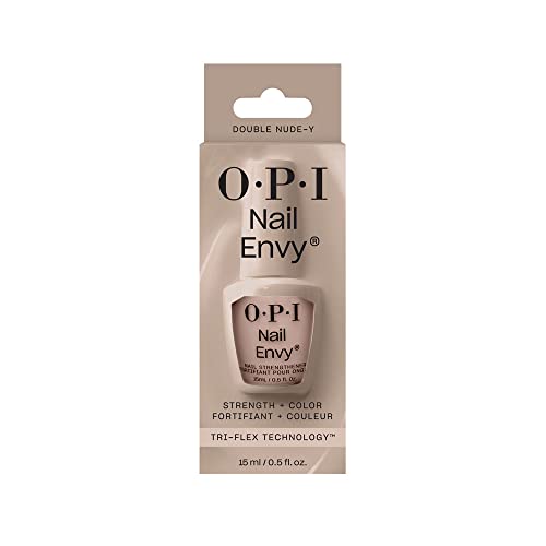OPI Nail Envy, Nail Strengthening Treatment, Stronger Nails in 1 Week, Vegan Formula, Sheer Soft Nude Crème Finish, Double Nude-y, 0.5 fl oz