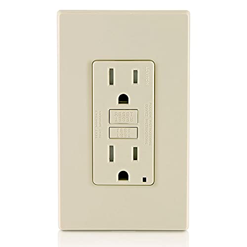 Leviton GFTR1-T Self-Test SmartlockPro Slim GFCI Tamper-Resistant Receptacle with LED Indicator, Wallplate Included, 15-Amp, Light Almond