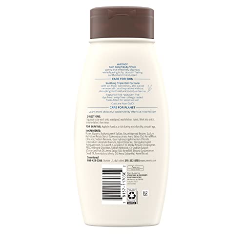 Aveeno Skin Relief Fragrance-Free Body Wash with Triple Oat Formula, Gentle Daily Cleanser for Sensitive Skin Leaves Itchy, Dry Skin Soothed & Feeling Moisturized, Sulfate-Free, 33 fl. oz
