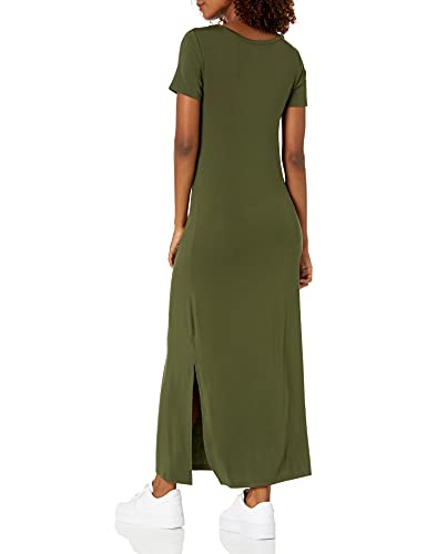 Amazon Essentials Women's Jersey Standard-Fit Short-Sleeve Crewneck Side Slit Maxi Dress (Previously Daily Ritual), Forest Green, Large