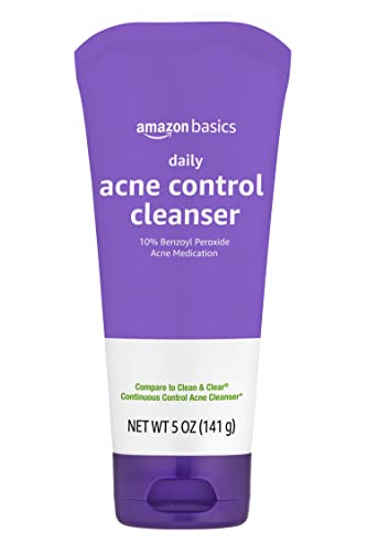 Amazon Basics Daily Acne Control Cleanser, Maximum Strength 10% Benzoyl Peroxide Acne Medication, Fragrance Free, 5 Oz, Pack of 3 (Previously Solimo)