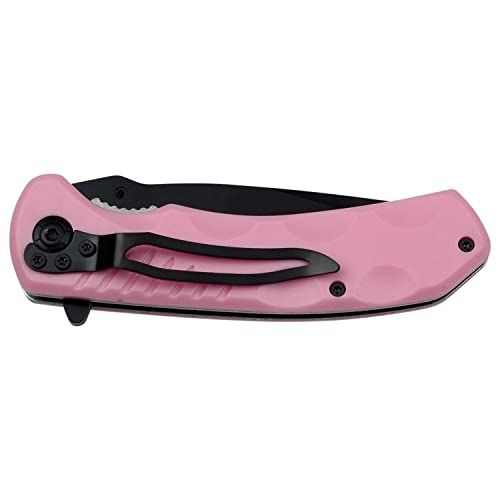 Master USA – Spring Assisted Folding Knife – Black Stainless Steel Blade, Pink Nylon Fiber Handle with Pocket Clip, Tactical, EDC, Self Defense- MU-A002PK