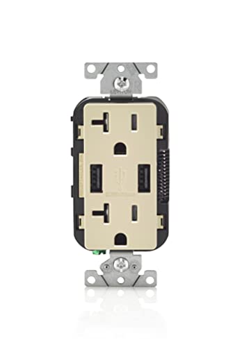 Leviton T5832-T Type-A USB In-Wall Charger with 20A Tamper-Resistant Outlet, USB Charger for Smartphones, Light Almond