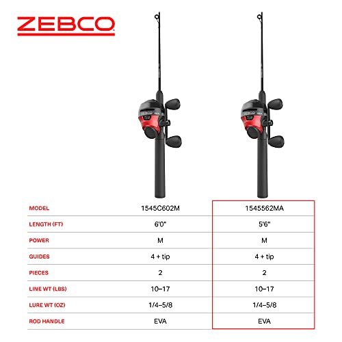 Zebco 404 Spincast Reel and Fishing Rod Combo, 56 2-Piece Durable Fiberglass Rod with EVA Handle, Quickset Anti-Reverse Reel with Built-in Bite Alert, 28-Piece Tackle Pack,Black/Red