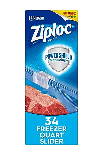 Ziploc Quart Food Storage Freezer Slider Bags, Power Shield Technology for More Durability, 34 Count (Pack of 4)