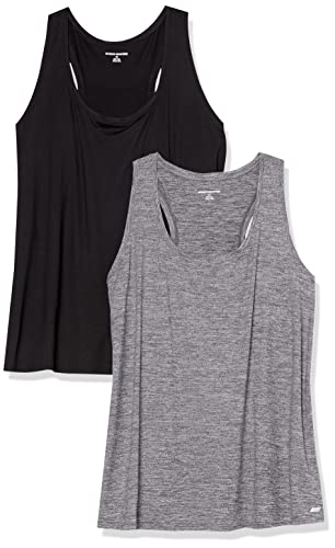 Amazon Essentials Womens Tech Stretch Racerback Tank Top (Available in Plus Size), Pack of 2, Black/Dark Grey Space Dye, 5X