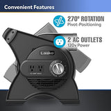 Lasko High Velocity Pivoting Utility Blower Fan, for Cooling, Ventilating, Exhausting and Drying at Home, Job Site, Construction, 2 AC Outlets, Circuit Breaker with Reset, 3 Speeds, 12, Black, U12104