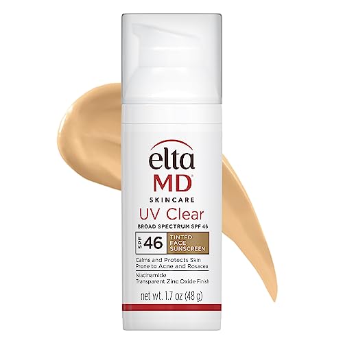 EltaMD UV Clear Tinted Face Sunscreen, SPF 46 Oil Free Sunscreen with Zinc Oxide, Protects and Calms Sensitive Skin and Acne-Prone Skin, Lightweight, Tinted, Dermatologist Recommended, 1.7 oz Pump