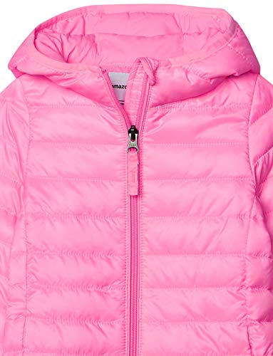 Amazon Essentials Girls' Lightweight Water-Resistant Packable Hooded Puffer Jacket, Neon Pink, Large