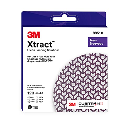Cubitron 3M Xtract Net Disc 710W, 5 in, 12 Piece Multi-Pack Hook and Loop Sanding Discs, 80+, 120+, 180+, 220+, 240+, 320+, Virtually Dust-Free, Assorted Grades, 88518